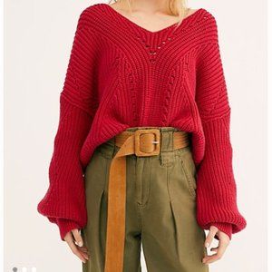 Free People All Day Long Sweater red
